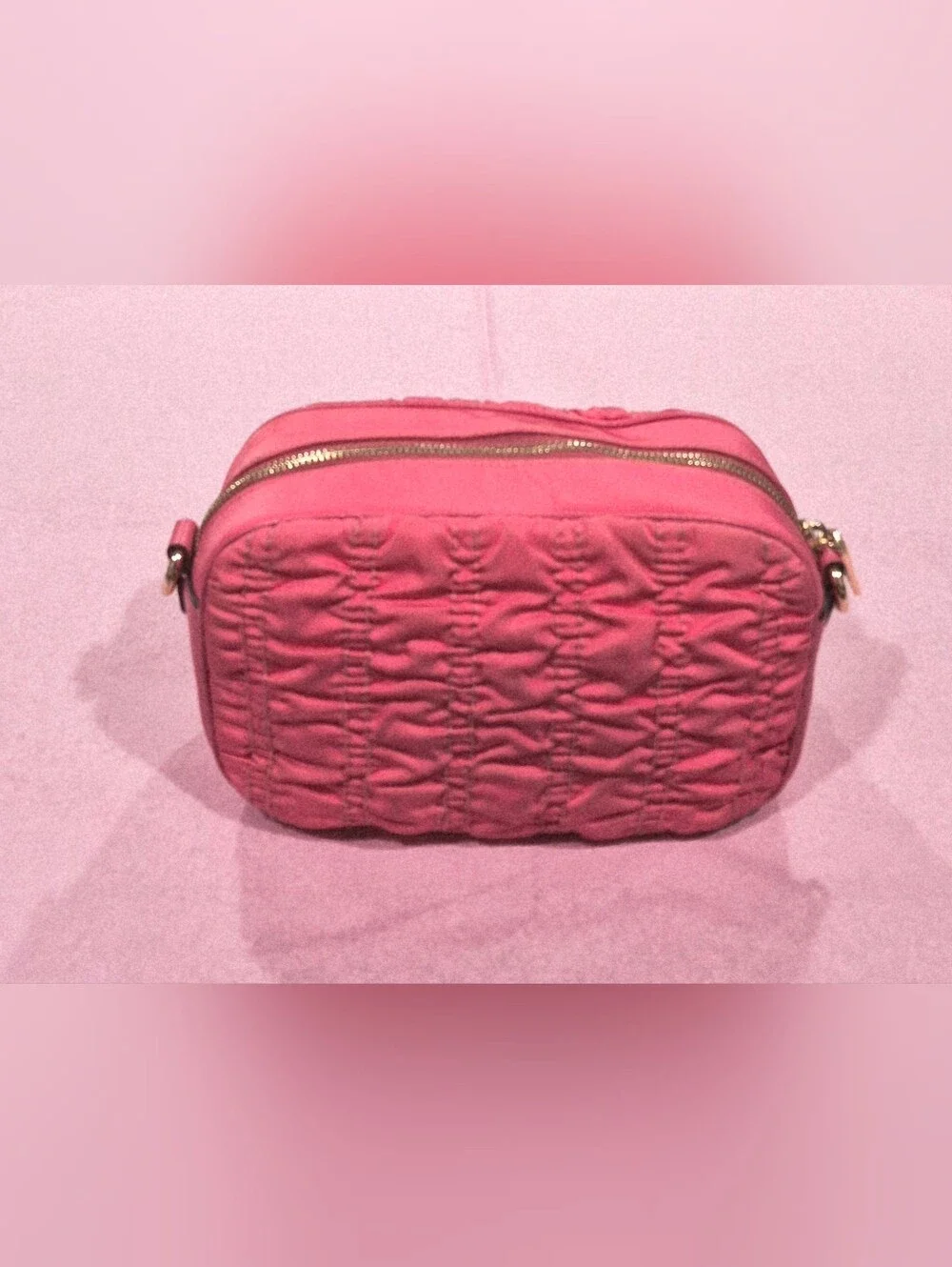 Coach Pink Leather/Nylon Ruched Quilted Texture Crossbody Bag(9